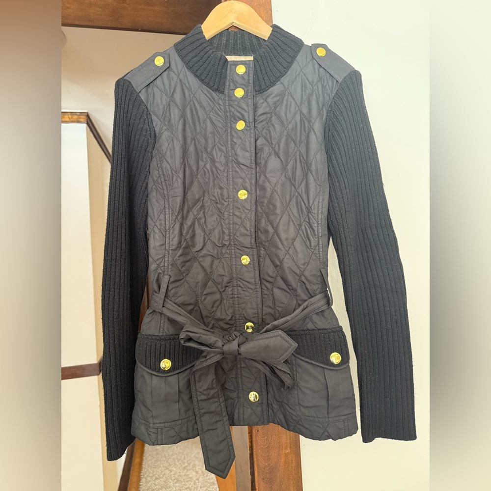 Banana Republic Black Quilted Jacket with Gold Accents